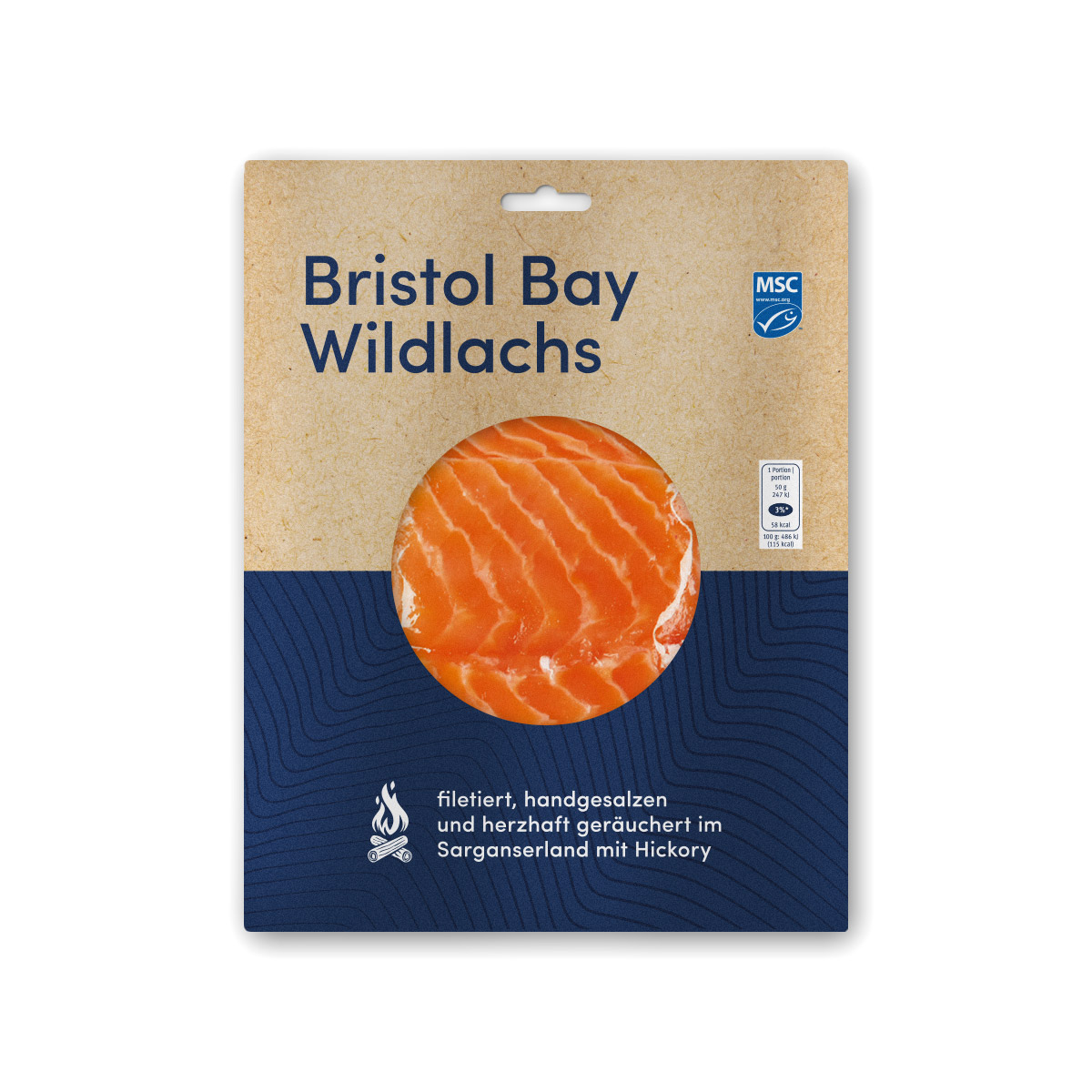 Migros MSC Bristol Bay Wildlachs Verpackungsdesign.