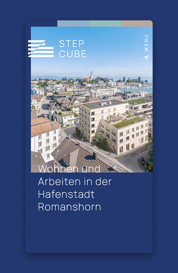 Ansicht des Webdesign der Startseite von Stepcube Romanshorn für die Immobilienvermarktung.